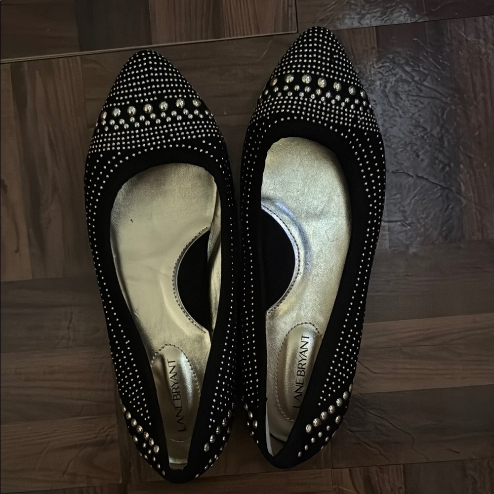 Lane Bryant Black and Silver Studded Flats